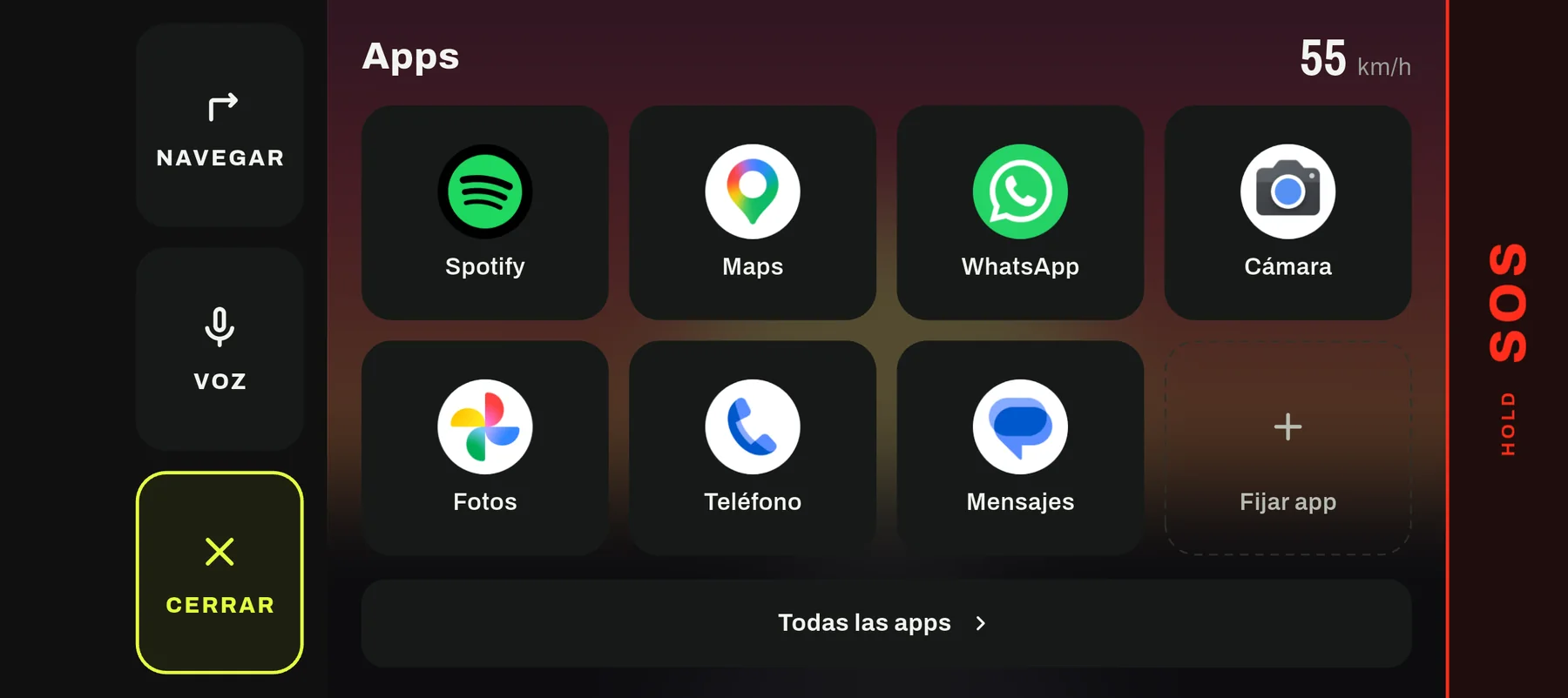 Cuadrícula de aplicaciones fijadas con íconos grandes.