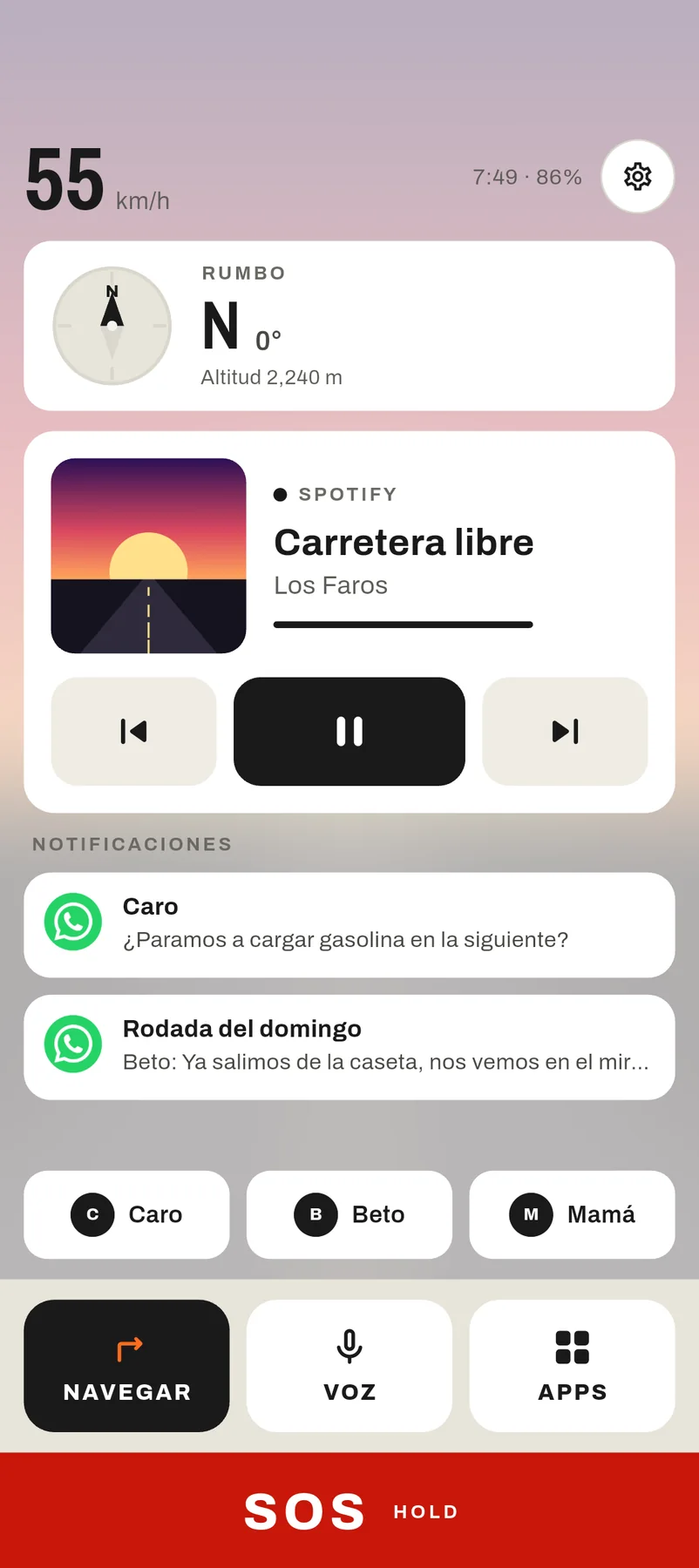 Pantalla de inicio en vertical, tema claro.